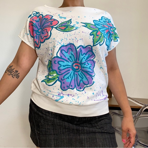 Jane Colby Women’s M Floral Vintage Puff Print Short Sleeve T Shirt - Picture 1 of 8